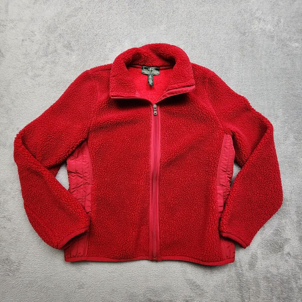 Lauren Ralph Lauren Womens M Red Fleece Jacket Full Zip Lauren Active Poly
